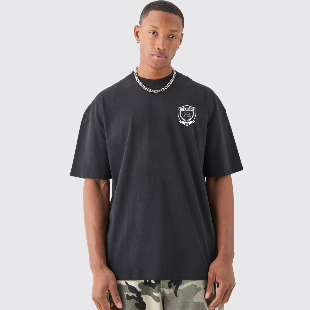 Oversized Extended Neck Over The Seam Gothic Back Print T-shirt